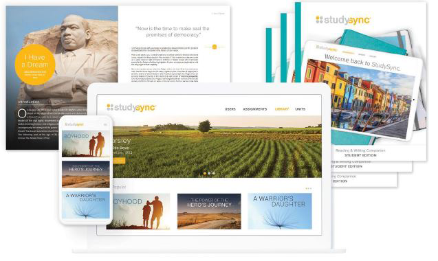 The StudySync ELA curriculum shown in its multiple print and digital formats. 